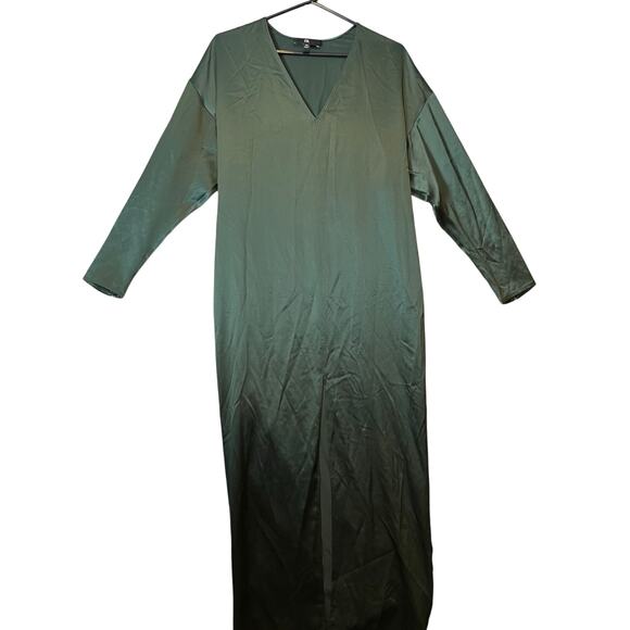 Banana Republic V Neck Dona Silk‎ Maxi Dress Front Slip Sz XS Hunter Green - Picture 1 of 8